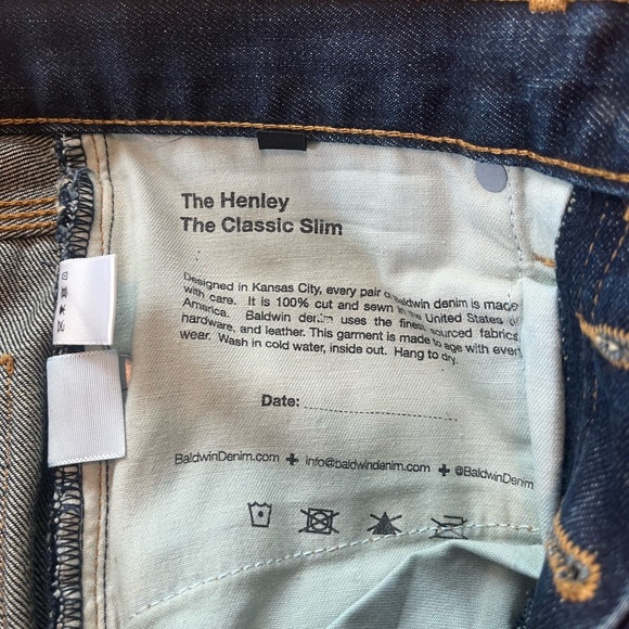 Baldwin the Henley Jean Men’s Classic Slim Jeans Dark Wash Size 28 x 34 Inseam - Picture 13 of 13